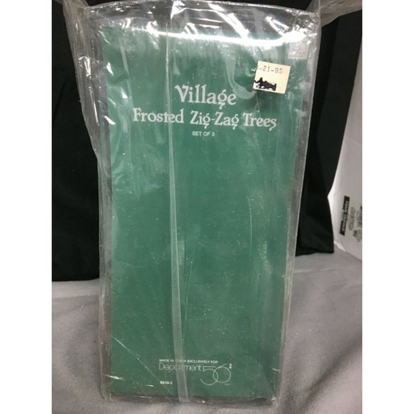 Department 56 Village "Frosted Zig Zag Trees" Set of 3 White #5249-3 Boxed NOS - Picture 3 of 4
